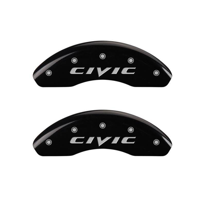 MGP 4 Caliper Covers Engraved Front Civic Engraved Rear 2015/CIVIC Black finish silver ch 20220SCIVBK Main Image