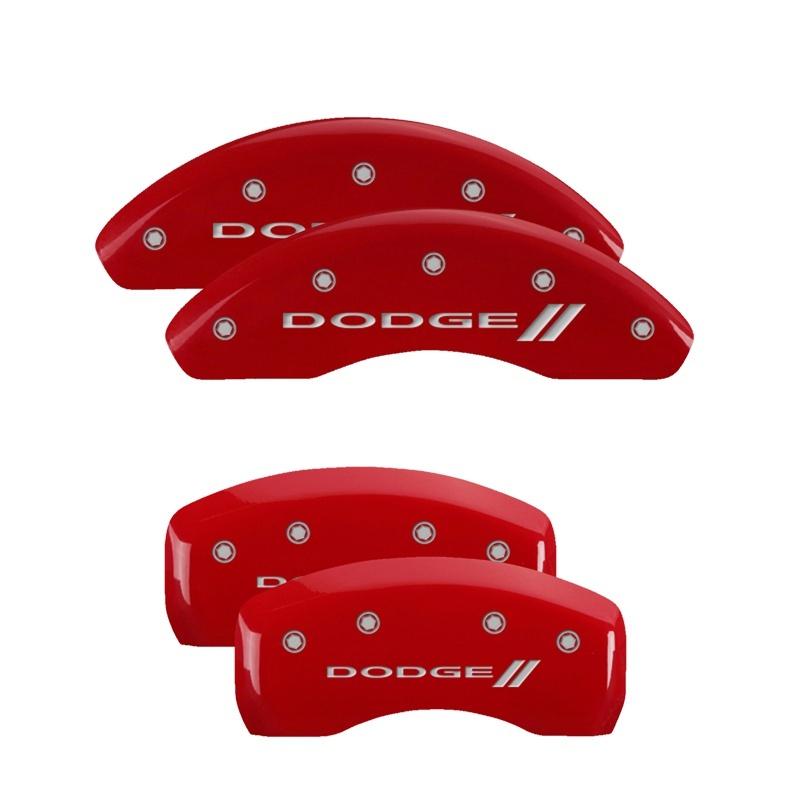 MGP 4 Caliper Covers Engraved Front & Rear With stripes/Dodge Red finish silver ch 12135SDD3RD Main Image