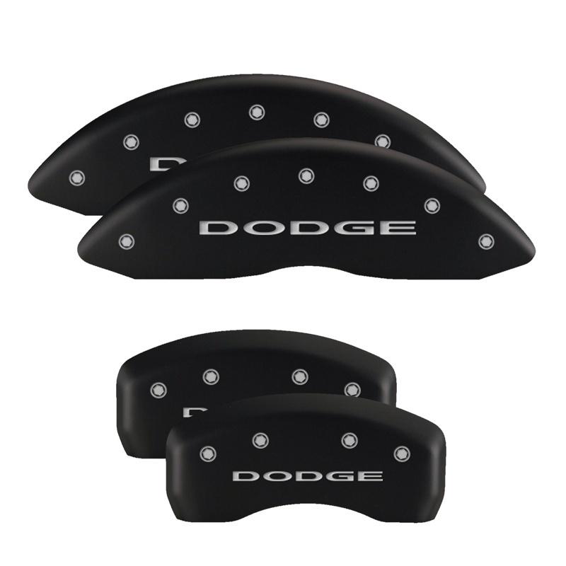 MGP 4 Caliper Covers Engraved Front & Rear With stripes/Dodge Black finish silver ch 12199SDD3BK Main Image