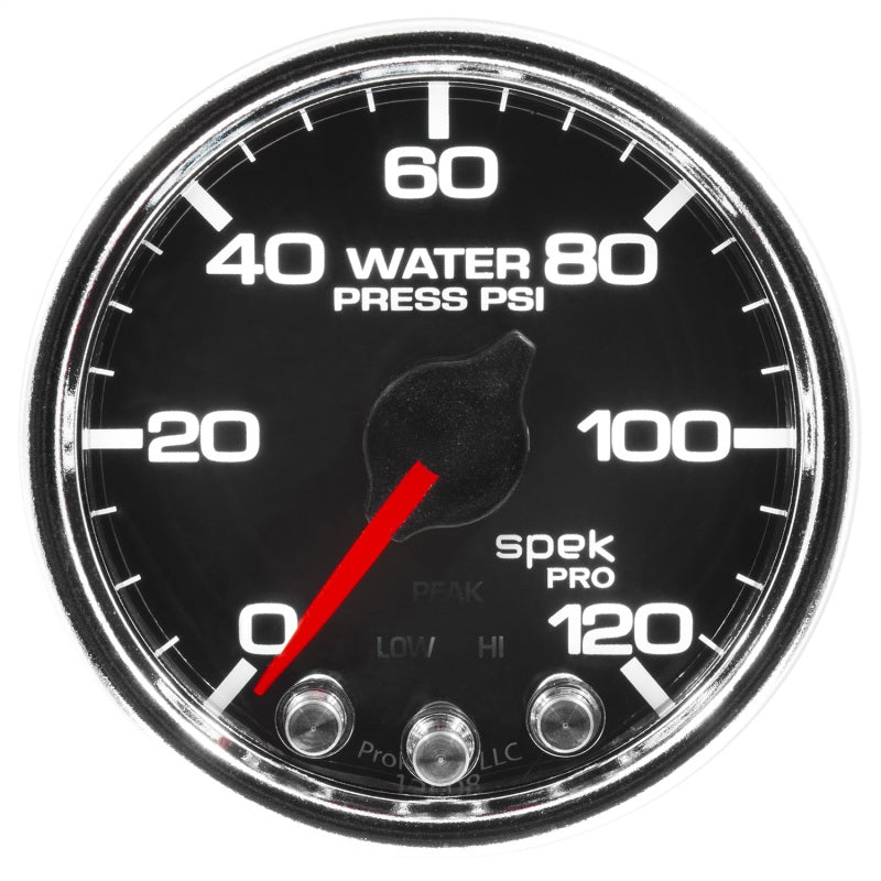 Autometer Spek-Pro Gauge Water Press 2 1/16in 120psi Stepper Motor W/Peak & Warn Blk/Chrm P34531