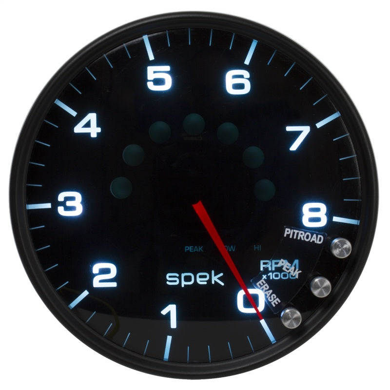 Autometer Spek-Pro Gauge Tachometer 5in 8K Rpm W/Shift Light & Peak Mem Black/Smoke/Black P23852