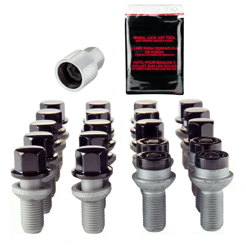 McGard 5 Lug Hex Install Kit w/Locks (Radius Seat Bolt) M14X1.5 / 17mm Hex / 26.3mm Shank L. - Black 68018BK Main Image