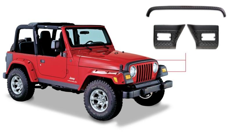 Bushwacker 97-06 Jeep Wrangler Trail Armor Hood Stone Guard and 2 Front Corners - Black 14005 Main Image