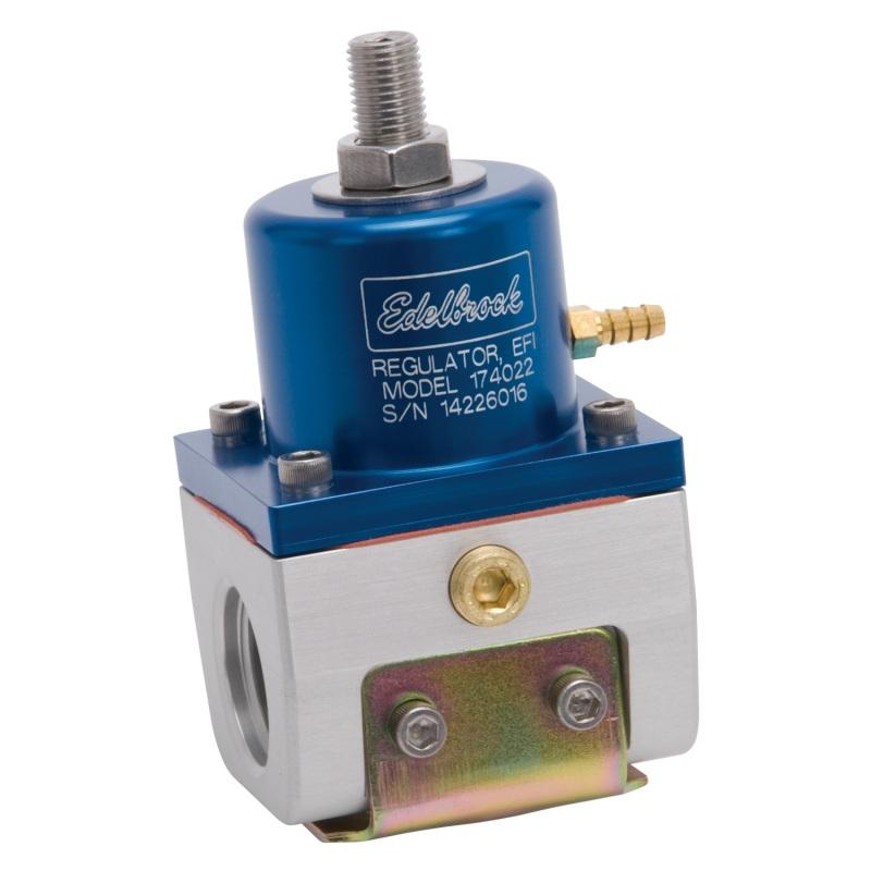 Edelbrock Fuel Pressure Regulator EFI 180 GPH 35-90 PSI -10In/Out -6 Return Blue/Clear 174022 Main Image