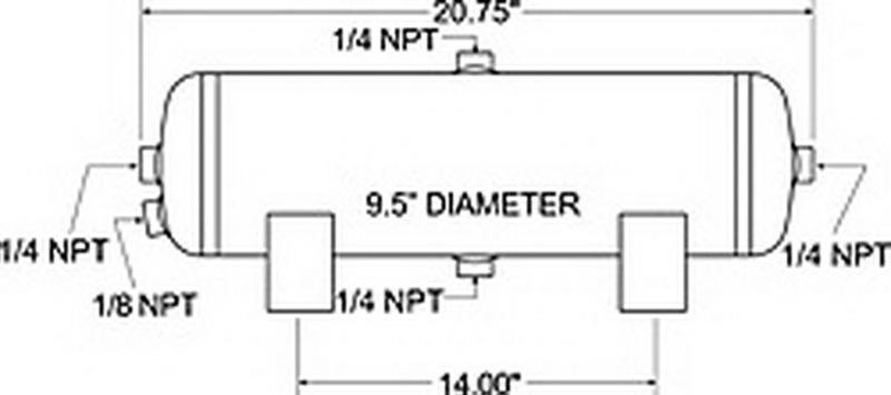 Firestone Air Tank 5 Gallon 9.5in. x 20.75in. (4) 1/4in. NPT Ports 150 PSI - Black (WR17609246) 9246 Main Image