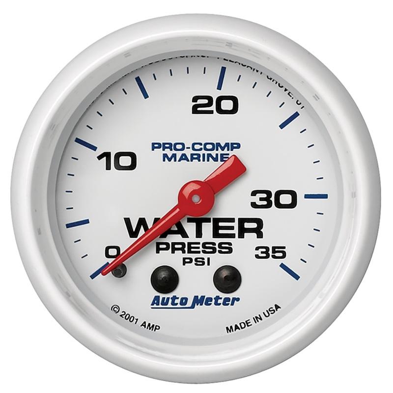 Autometer Marine White 2-1/16in 35 PSI Mechanical Water Pressure Gauge 200772 Main Image