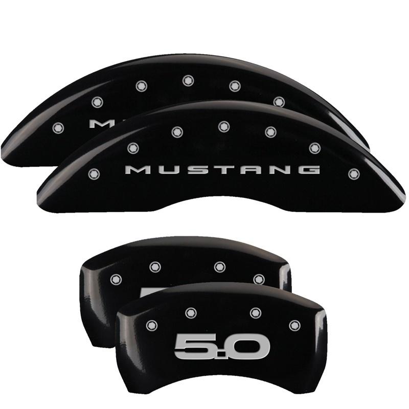 MGP 4 Caliper Covers Engraved Front 2015/Mustang Engraved Rear 2015/50 Black finish silver ch 10201SM52BK Main Image