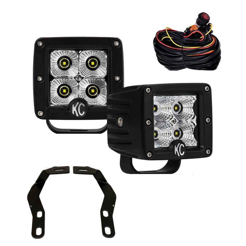 KC HiLiTES 16-19 Toyota Tacoma Pillar/Ditch Mount Light Kit w/3in. C3 LED Flood Beam 12w Lights 97091