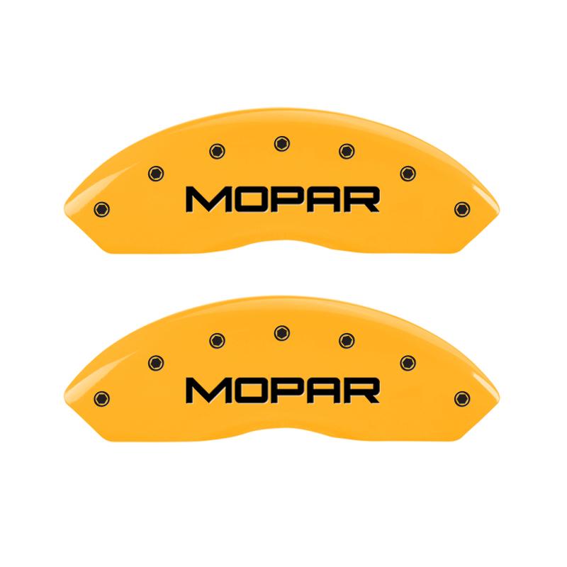 MGP 4 Caliper Covers Engraved Front & Rear MOPAR Yellow finish black ch 42007SMOPYL Main Image