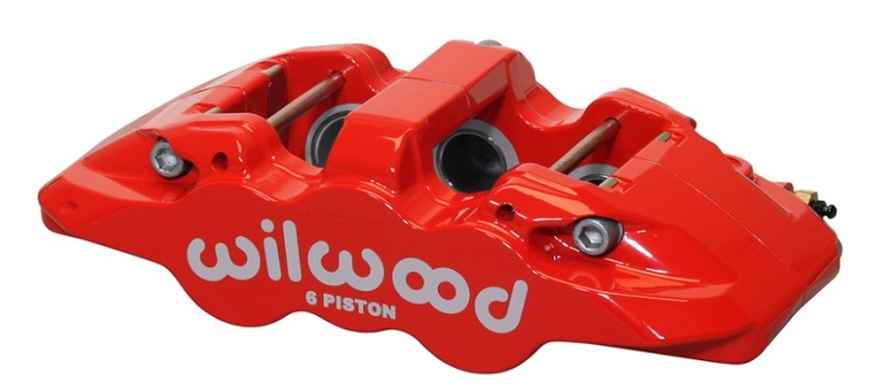 Wilwood Caliper-Aero6-R/H - Red 1.62/1.12/1.12in Pistons 1.25in Disc 120-13289-RD