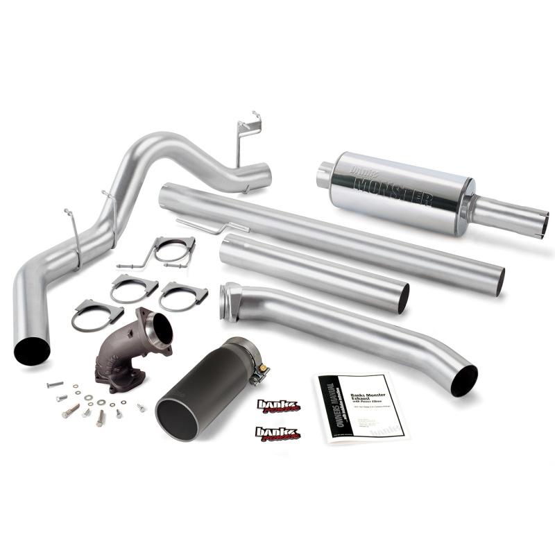 Banks Power 98-02 Dodge 5.9L Ext Cab Monster Exhaust w/ Power Elbow - SS Single Exhaust w/ Black Tip 48638-B Main Image