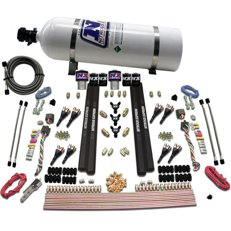 Nitrous Express SX2 Dual Stage /Gas/Rails 8 Nozzles Nitrous Kit (200-1200HP) w/15lb Bottle 90209-15 Main Image