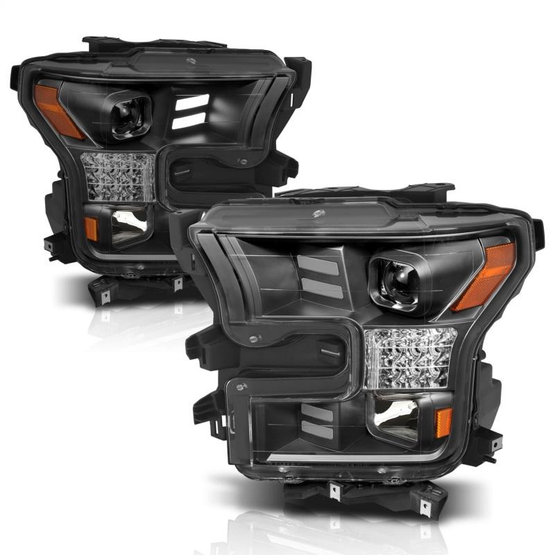 ANZO 15-17 Ford F-150 Project Headlights w/ Plank Style Design Black w/ Amber Sequential Turn Signal 111408 Main Image