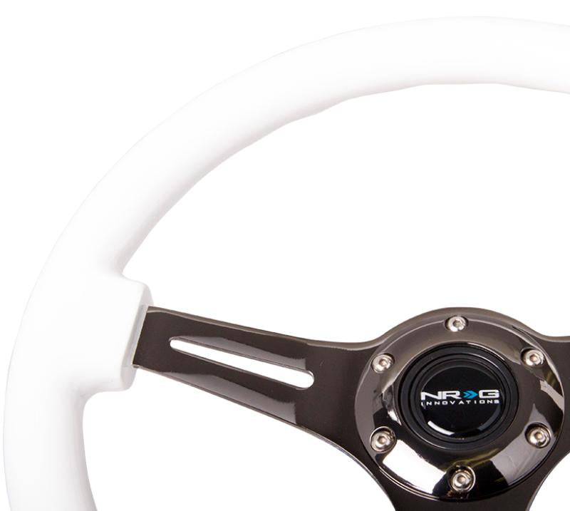 NRG Classic Wood Grain Steering Wheel (350mm) White Paint Grip w/Black 3-Spoke Center ST-015BK-WT Main Image