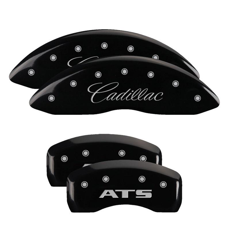 MGP 4 Caliper Covers Engraved Front Cadillac Engraved Rear ATS Black finish silver ch 35007SATSBK Main Image