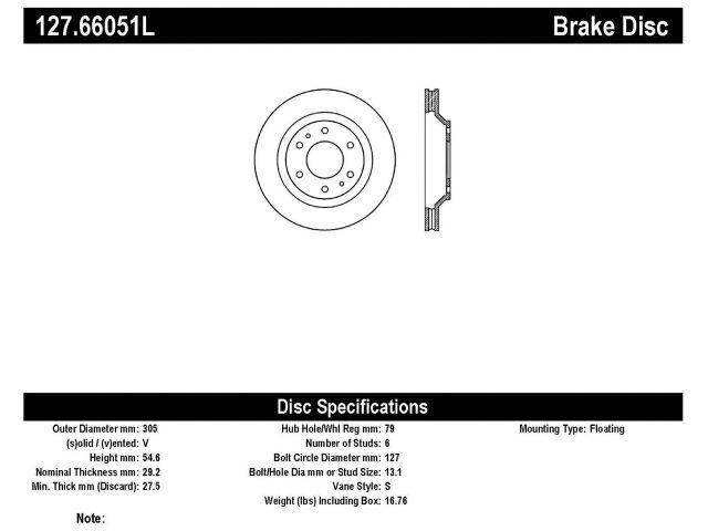 StopTech Brake Rotors 127.66051L Item Image