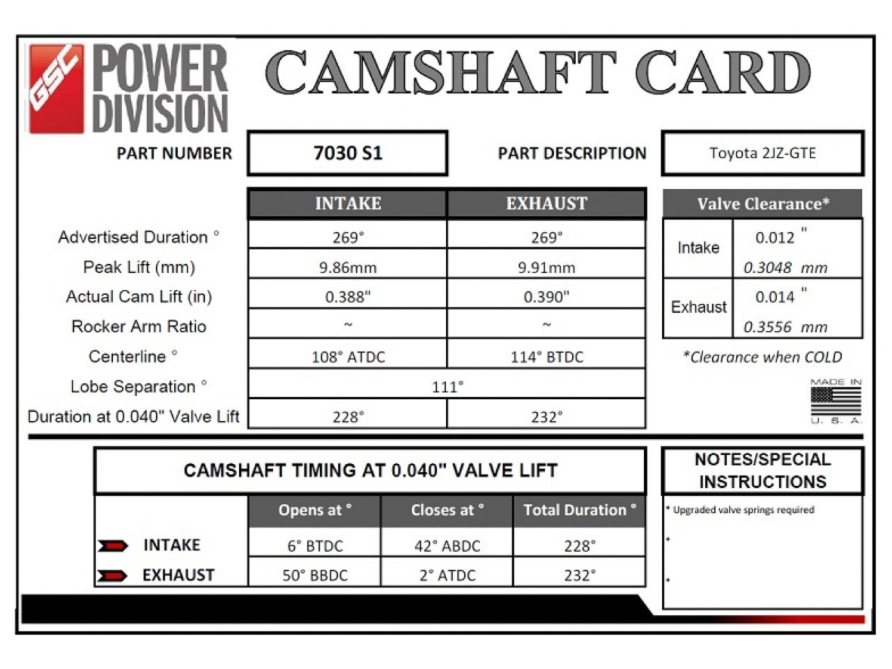 GSC Power Division Camshafts 7030S1 Item Image