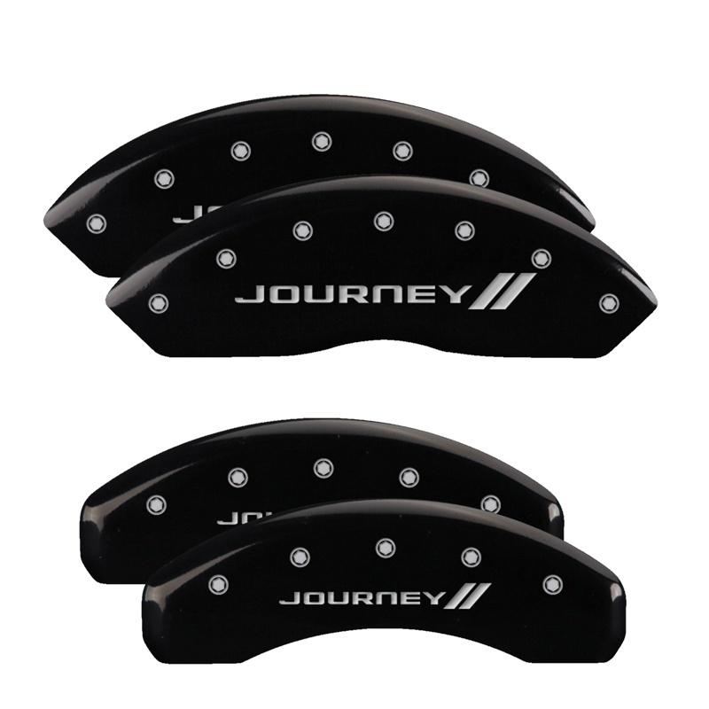 MGP 4 Caliper Covers Engraved Front & Rear With stripes/Journey Black finish silver ch 12200SJNYBK Main Image