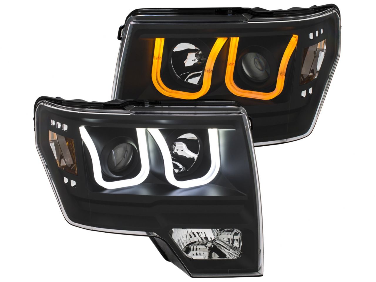 Anzo Ford F-150 09-14 Projector Switchback Headlights U-Bar Black W/ Amber