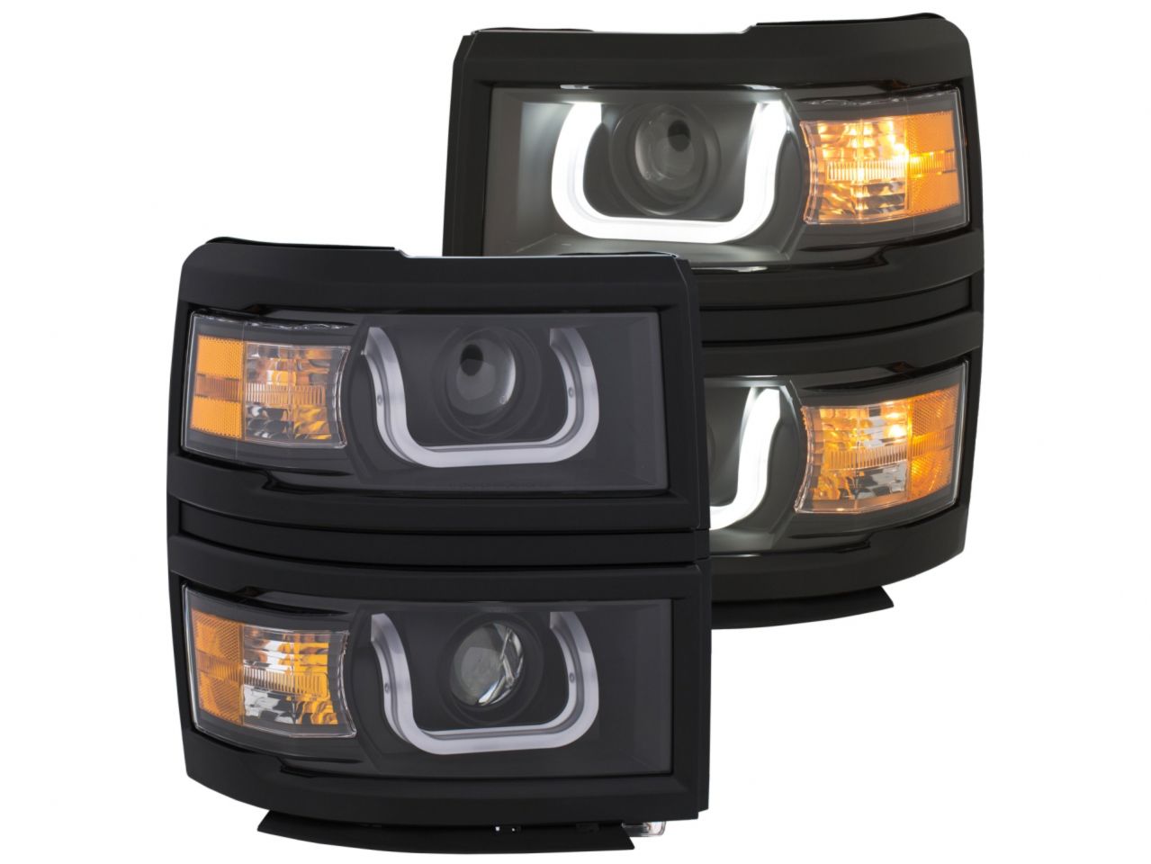 Anzo 14+ Chevy 1500 Projector Headlights W/ U-Bar Switchback Black W/ Amber