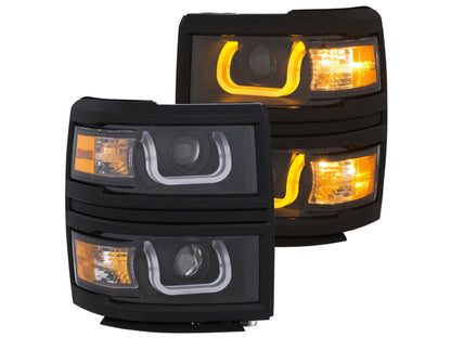 Anzo 14+ Chevy 1500 Projector Headlights W/ U-Bar Switchback Black W/ Amber