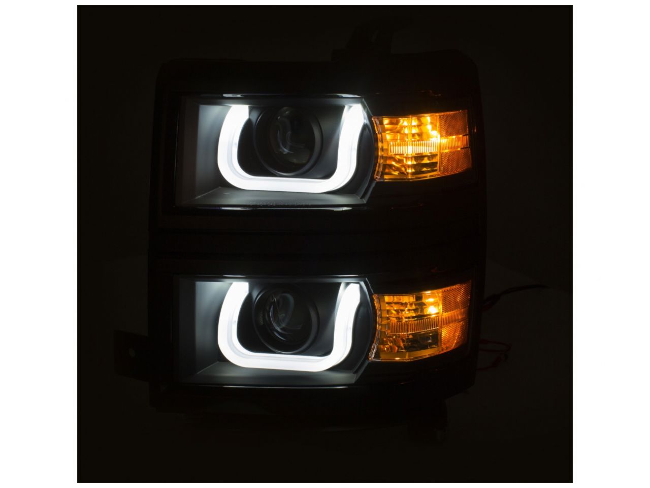 Anzo 14+ Chevy 1500 Projector Headlights W/ U-Bar Switchback Black W/ Amber