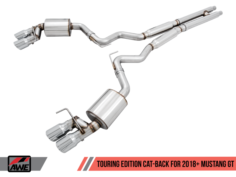 AWE Tuning 2018+ Ford Mustang GT (S550) Cat-back Exhaust - Touring Edition (Quad Diamond Black Tips) 3015-43106