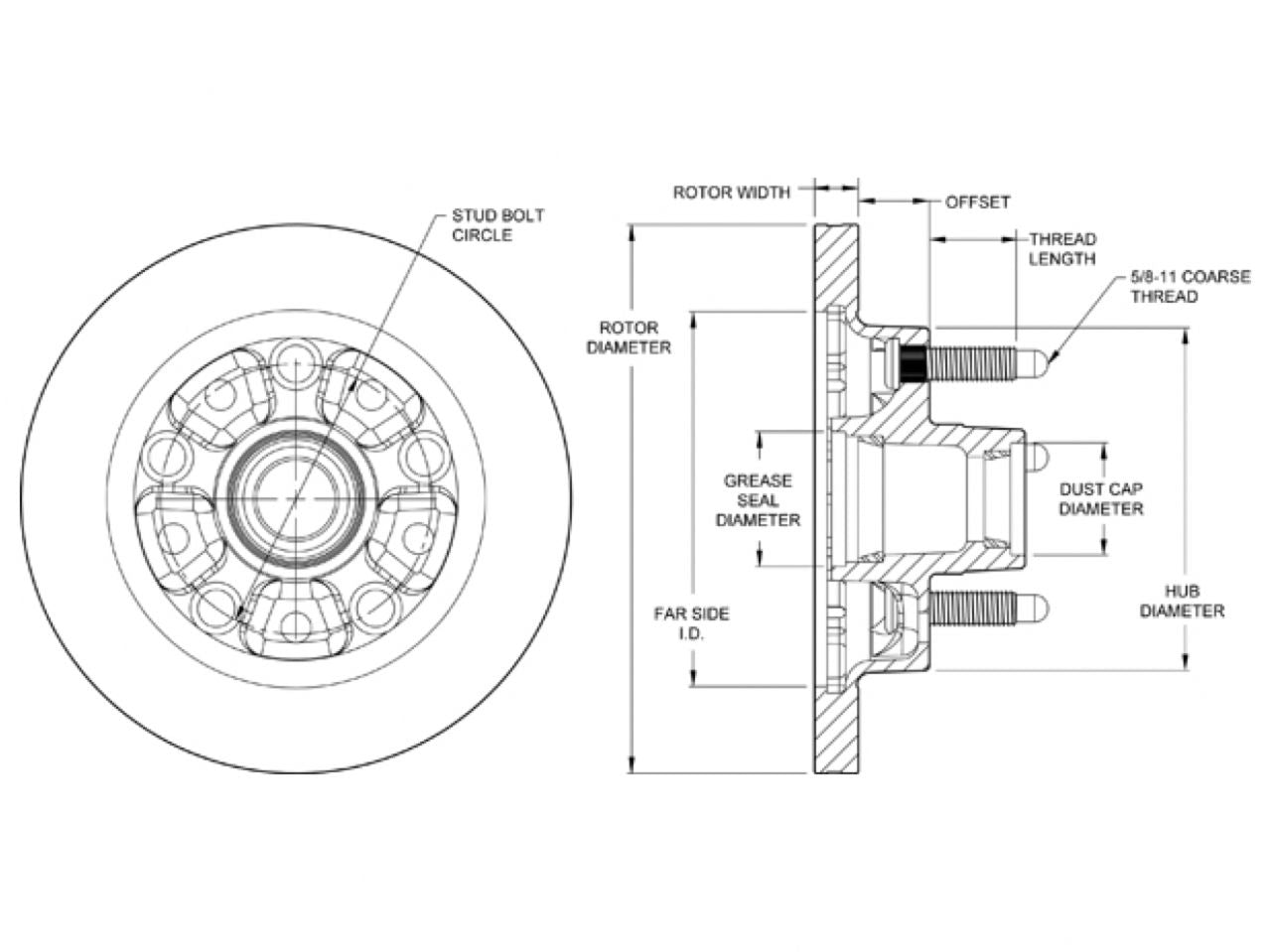 Wilwood Rotor-Vented w/ Hub & Studs, 10.15. x 0.81 - 5 on 5.00"-Hybrid