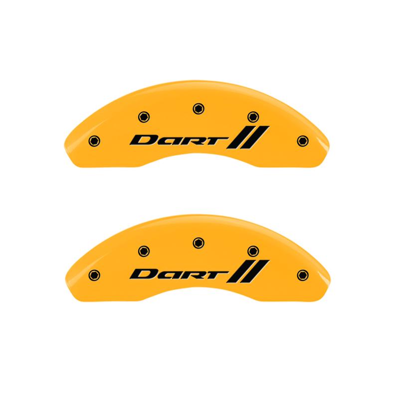 MGP 4 Caliper Covers Engraved Front & Rear With stripes/Dart Yellow finish black ch 12199SDRTYL Main Image