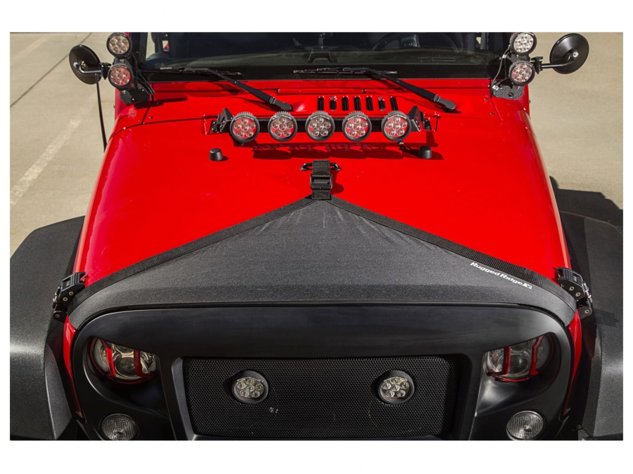 Rugged Ridge Hood Bra, Black; 07-18 Jeep Wrangler JK/JKU