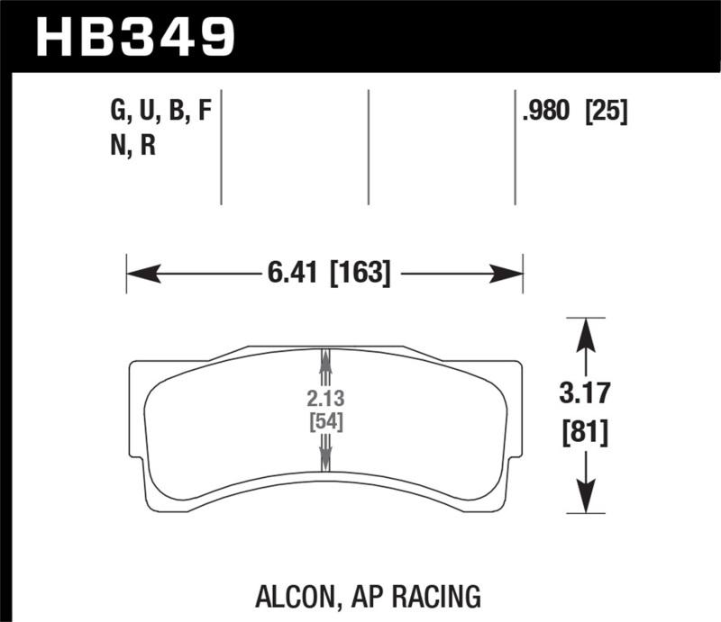 Hawk HP Plus AP Racing/Alcon 25mm Brake Pads HB349N.980 Main Image