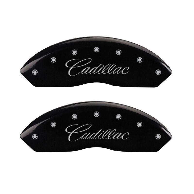 MGP 4 Caliper Covers Engraved Front Cursive/Cadillac Engraved Rear CTS4 Black finish silver ch 35010SCT4BK Main Image