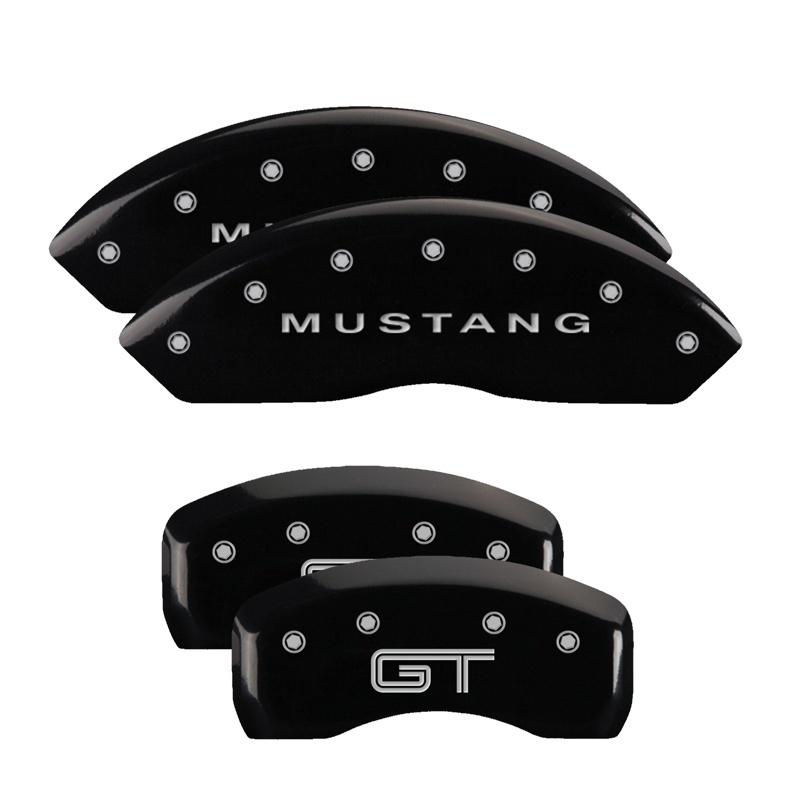 MGP 4 Caliper Covers Engraved Front Mustang Engraved Rear S197/GT Black finish silver ch 10017SMG2BK Main Image