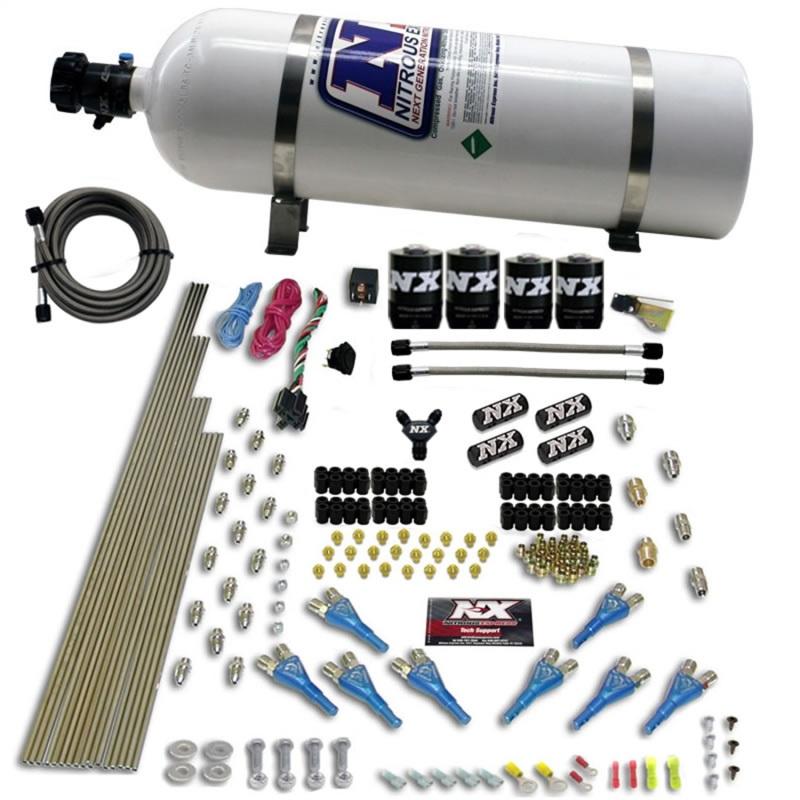 Nitrous Express 8 Cyl Shark Direct Port 4 Solenoids Nitrous Kit (200-600HP) w/15lb Bottle 90506-15 Main Image