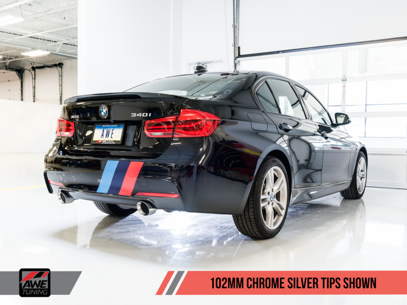 AWE Tuning BMW F3X 340i Touring Edition Axle-Back Exhaust - Chrome Silver Tips (102mm) 3010-32034 Main Image