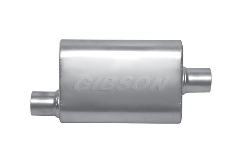 Gibson MWA Superflow Offset/Center Oval Muffler - 4x9x14in/2.25in Inlet/2.25in Outlet - Stainless BM0100 Main Image