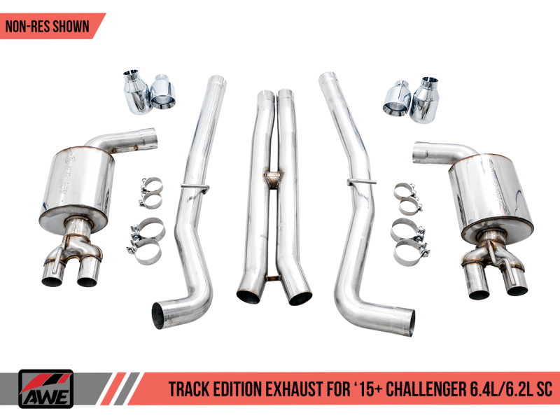 AWE Tuning 2015+ Dodge Challenger 6.4L/6.2L SC Track Edition Exhaust - Quad Chrome Silver Tips 3015-42136