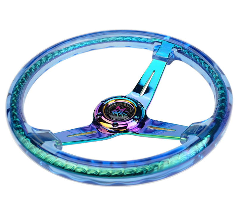 NRG Reinforced Steering Wheel (350mm/2in Deep) Acrylic Steering Wheel - Blue/NeoChrome Spoke Finish RST-027MC-BL