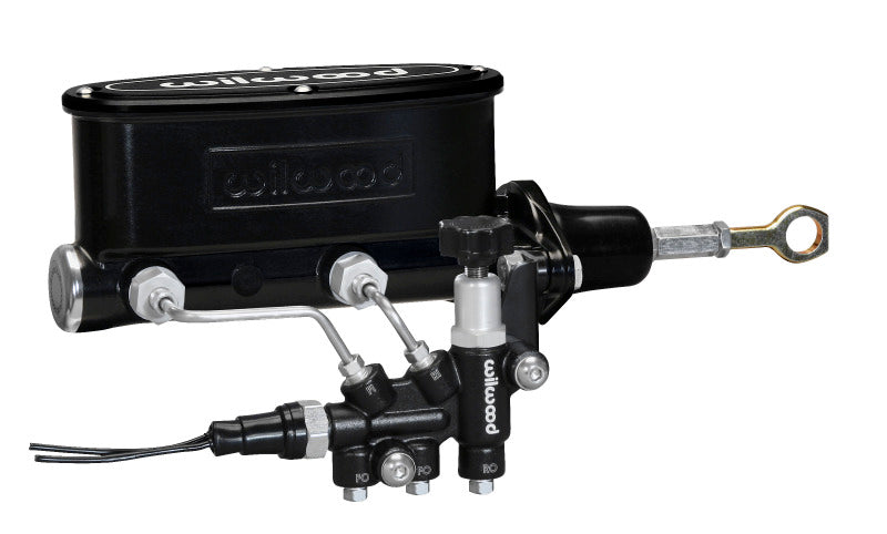 Wilwood HV Tandem M/C Kit w L/H Bracket & Prop Valve - 7/8" Bore, Black-W/Push