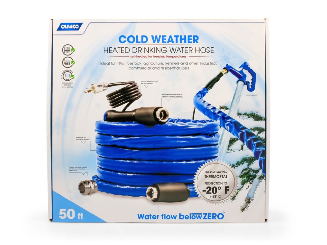 Camco Heated Drinking Water Hose -20 50' - 5 / 8"ID Bilingual cETLus LLC