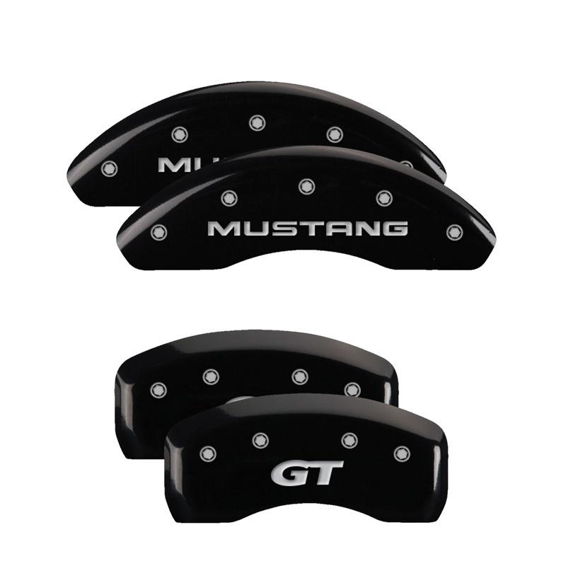 MGP 4 Caliper Covers Engraved Front Mustang Engraved Rear SN95/GT Black finish silver ch 10224SMG1BK Main Image