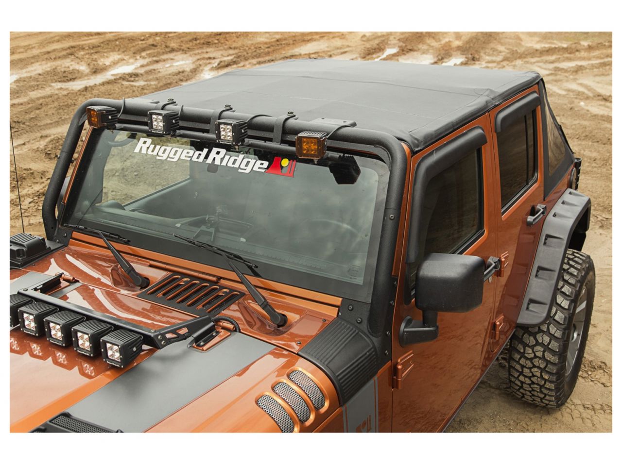 Rugged Ridge Bowless Soft Top, Black Diamond; 07-18 Jeep Wrangler JKU, 4 Door