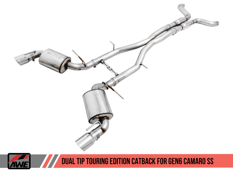 AWE Tuning 16-18 Chevy Camaro SS Resonated Cat-Back Exhaust - Touring Edition (Chrome Silver Tips) 3015-32102 Main Image