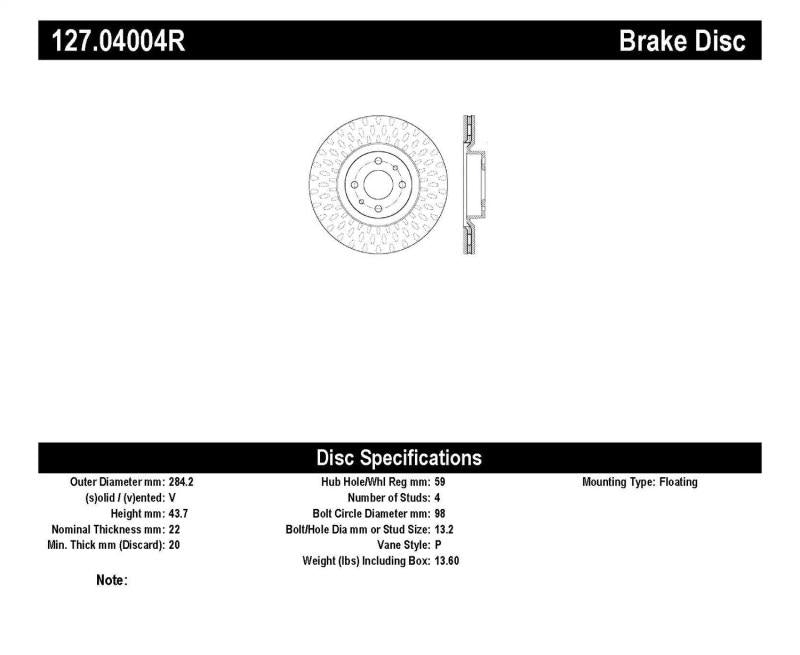 StopTech Slotted & Drilled Sport Brake Rotor 127.04004R Main Image