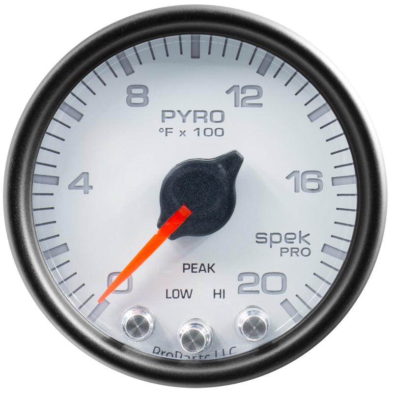 Autometer Spek-Pro Gauge Pyro. (Egt) 2 1/16in 2000f Stepper Motor W/Peak & Warn Wht/Blk P31012