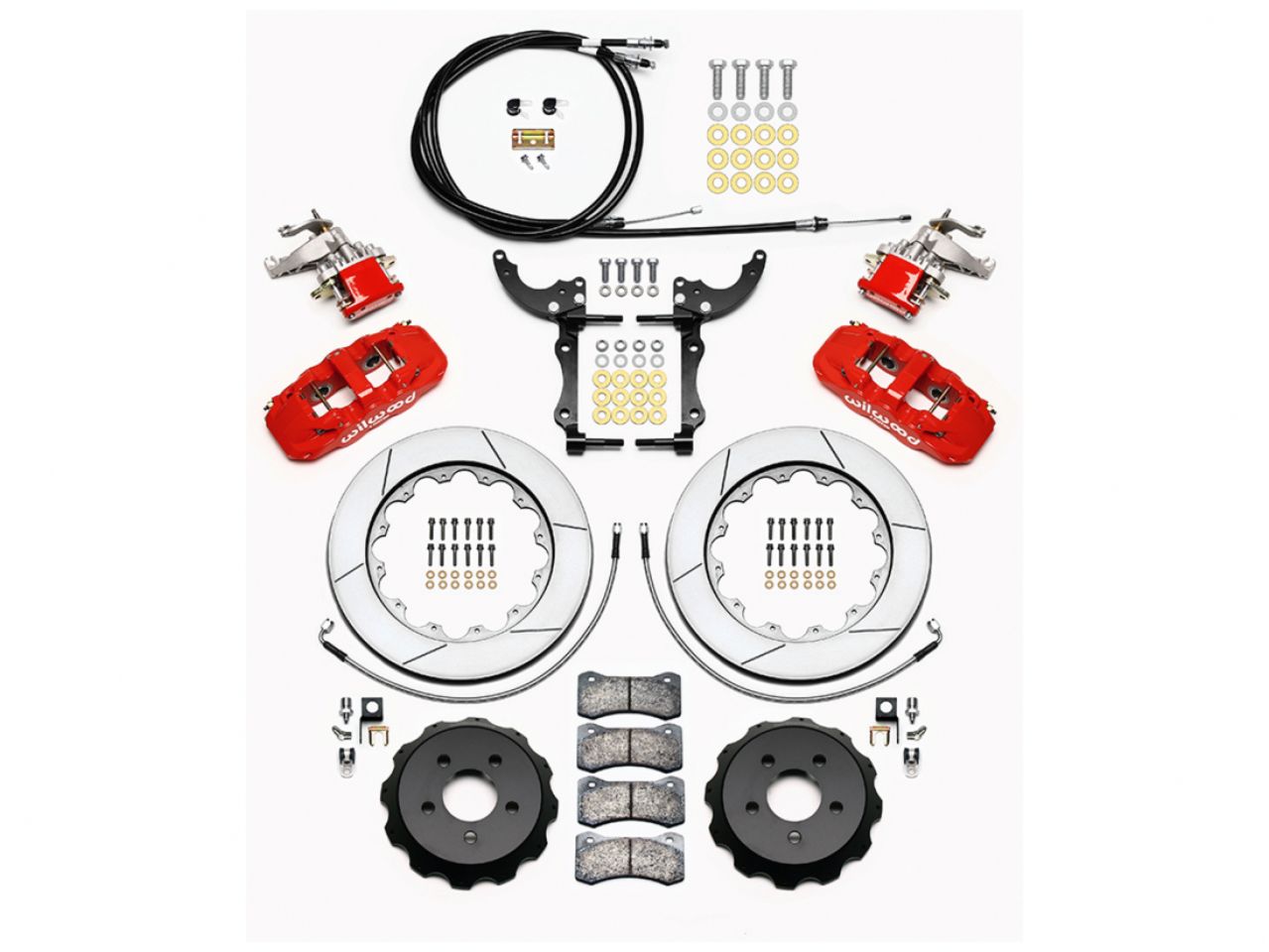 Wilwood AERO4 / MC4 Rear Kit, 14.00, Red, 2015-Up Mustang w/Lines & Cables