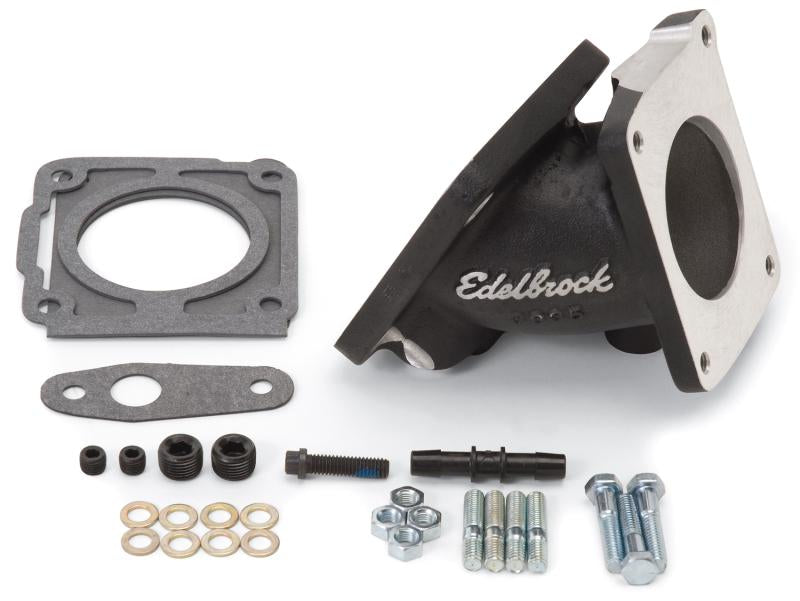 Edelbrock EFI Throttle Body Adaptor (Elbow) Ford Mustang 94-95 w/ Black Mini Texture Powder Coat 38353 Main Image