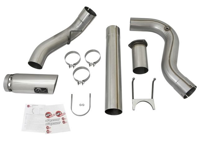 aFe Large Bore-HD 5in 409 Stainless Steel DPF-Back Exhaust System w/Polish