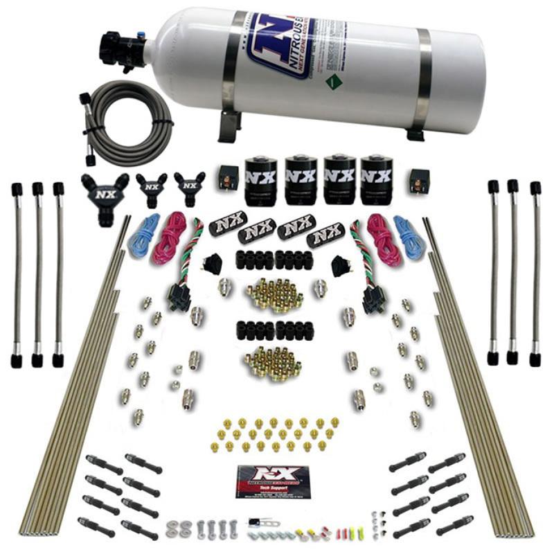 Nitrous Express 8 Cyl Dry Direct Port Dual Stage 4 Solenoids Nitrous Kit (200-600HP) w/15lb Bottle 93106-15 Main Image