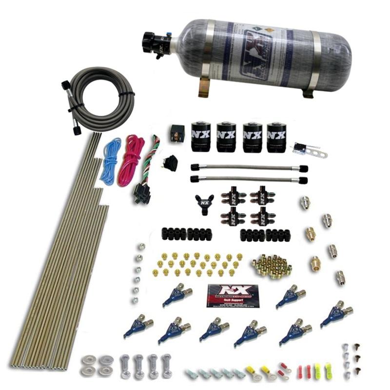 Nitrous Express 8 Cyl Piranha Direct Port 4 Solenoids Nitrous Kit (200-500HP EFI Jets) w/12lb Bottle 80001EFI-12 Main Image